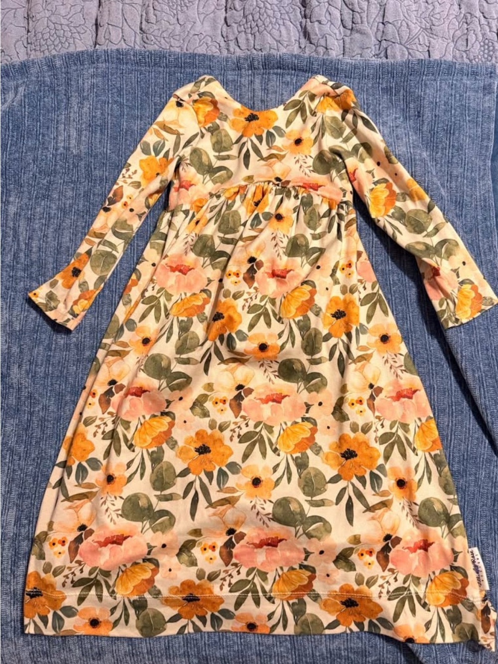 Girls Floral Long Sleeve Dress in Cream and Yellow